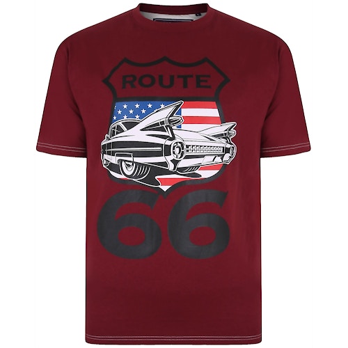 KAM Route 66 Print T-Shirt Weinrot 